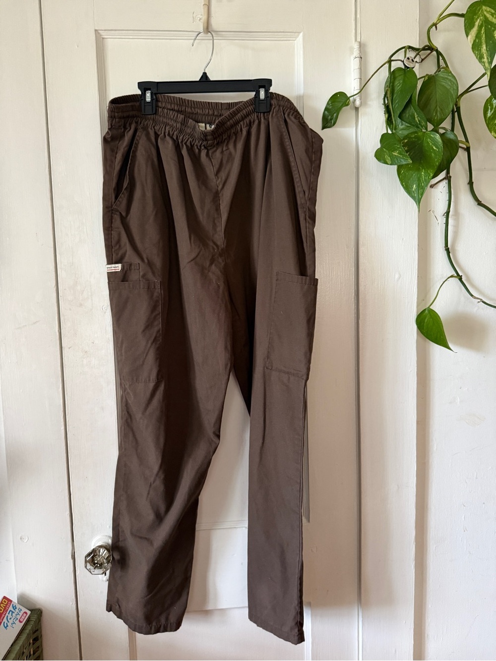 Green Town Scrubs Brown Utility Pants - Elastic Waist size M